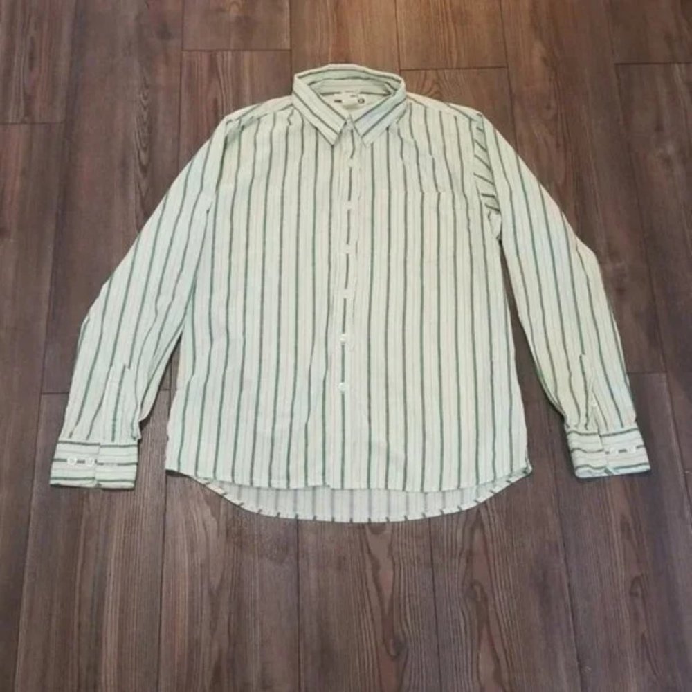BKE Men's Green & White Button Front Shirt Medium